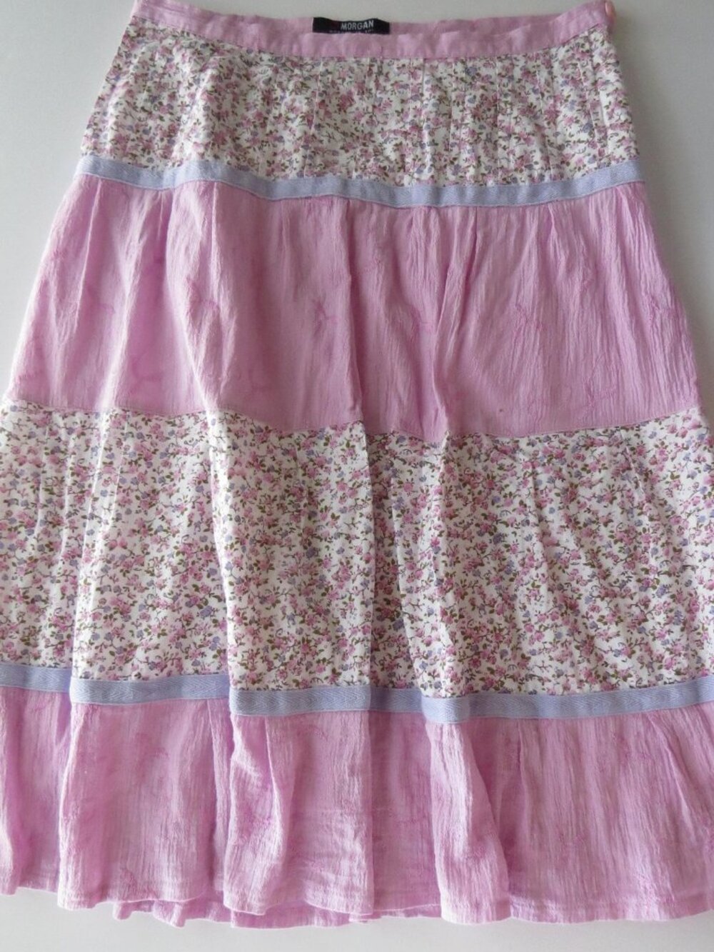 Vintage Morgan De Toi Tiered Pink / Purple Ditsy Floral Prairie Patchwork Midi S